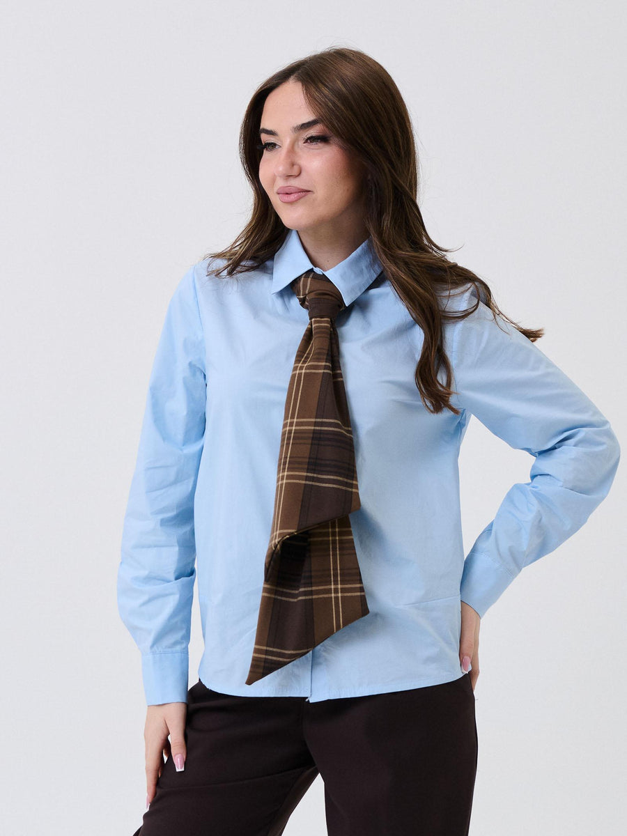 Camicia Armoire azzurra con cravatta marrone fantasia check 3120 AZZURRO Armoire 