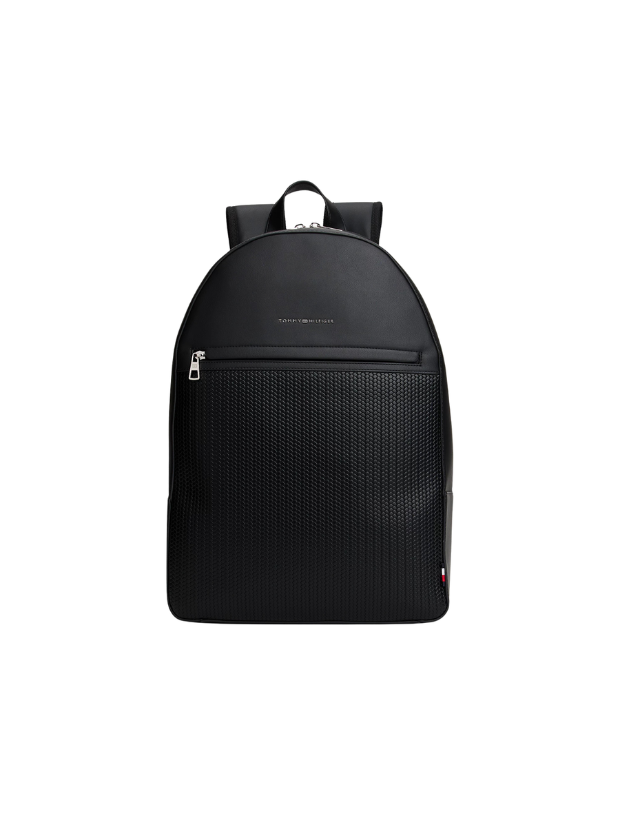 Zaino Tommy Hilfiger nero con sezione intrecciata e logo metallico AM0AM13659 BDS Tommy Hilfiger 