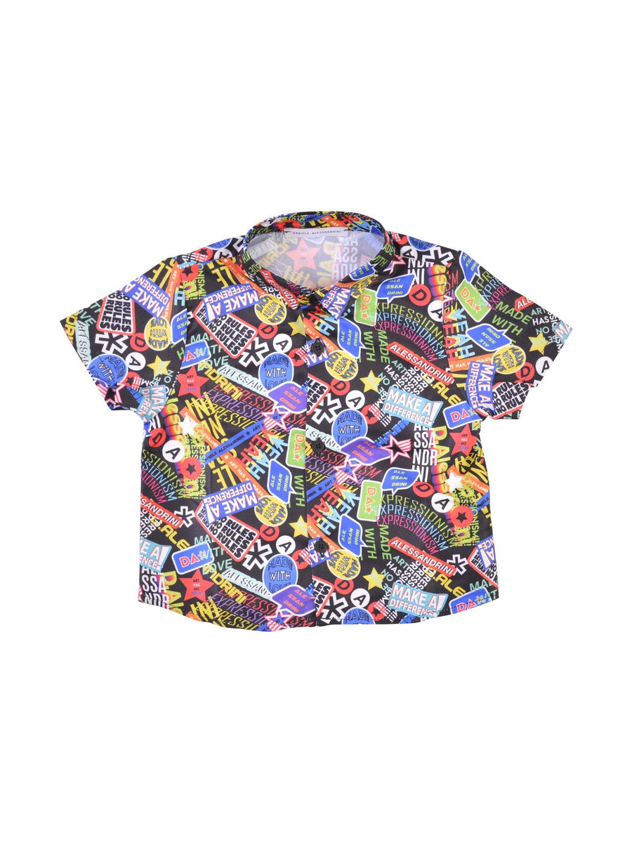 Camicia nera stampa fumetto all over C0800 MULTI Alessandrini 