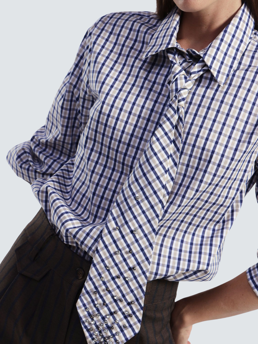 Camicia a righe Dixie blu e moro con cravatta CFALYCMUA MORO Dixie 