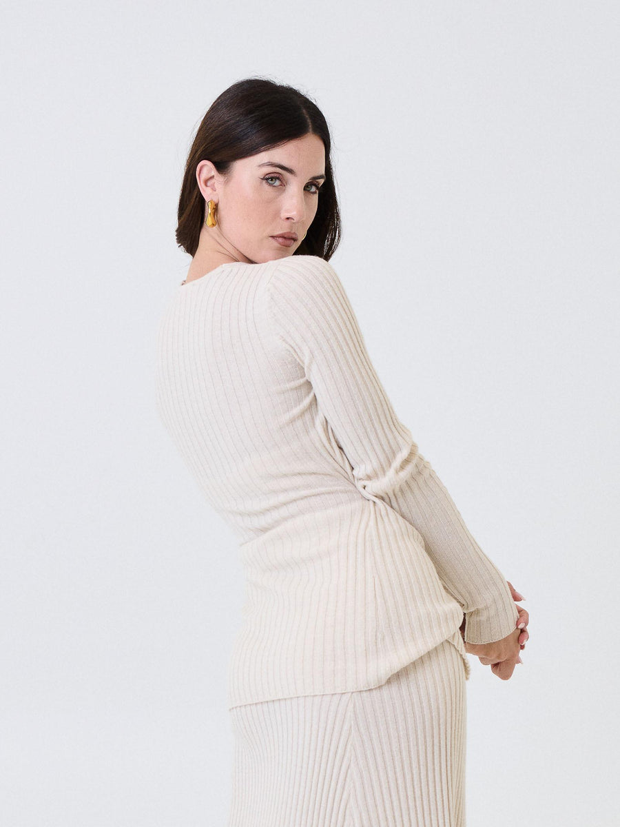 Cardigan Kontatto beige con cintura ad anello effetto legno 3M0954C AVORIO kontatto 