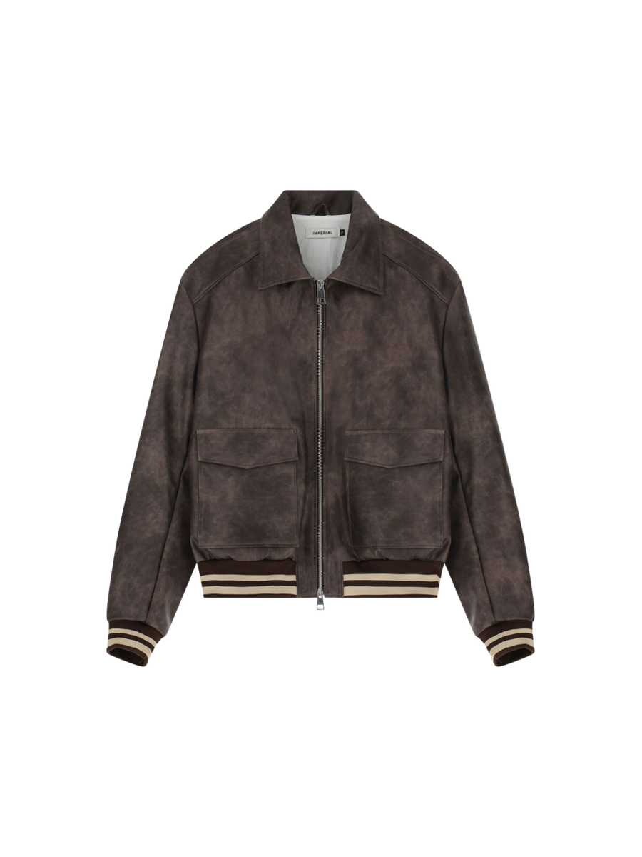 Giubbino bomber Imperial cioccolato in similpelle lavorata con zip U3025810 CIOCC Imperial 