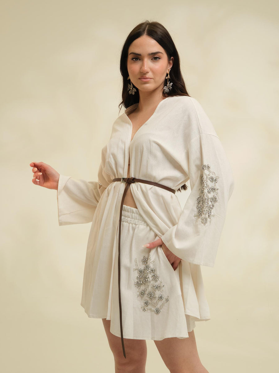 Kimono Haveone burro con applicazioni gioiello KMAN045 BURRO Haveone 