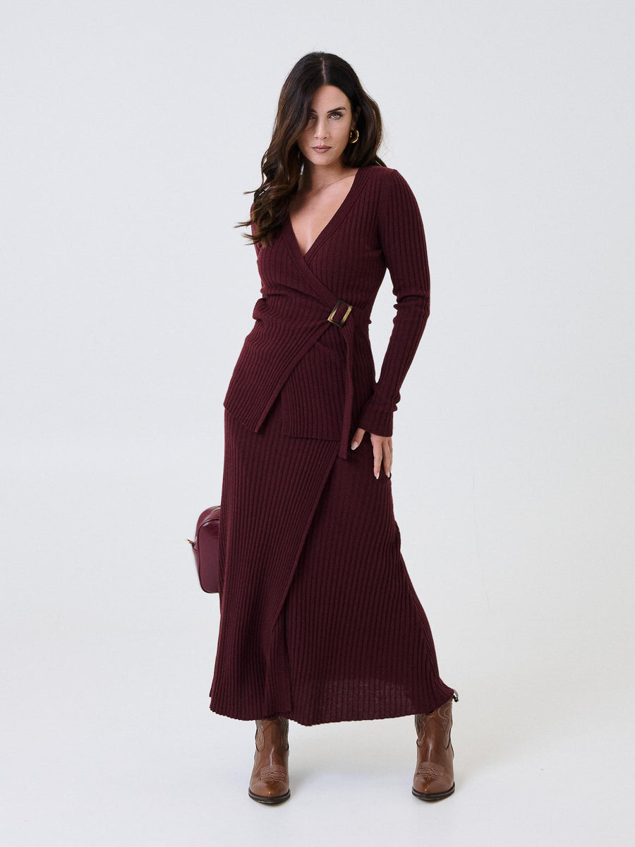 Cardigan Kontatto bordeaux con cintura ad anello effetto legno 3M0954C BORDEAUX kontatto 