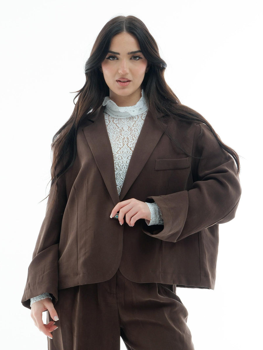 Blazer Haveone cioccolato con dettaglio turchese JVSN056 CIO Haveone 