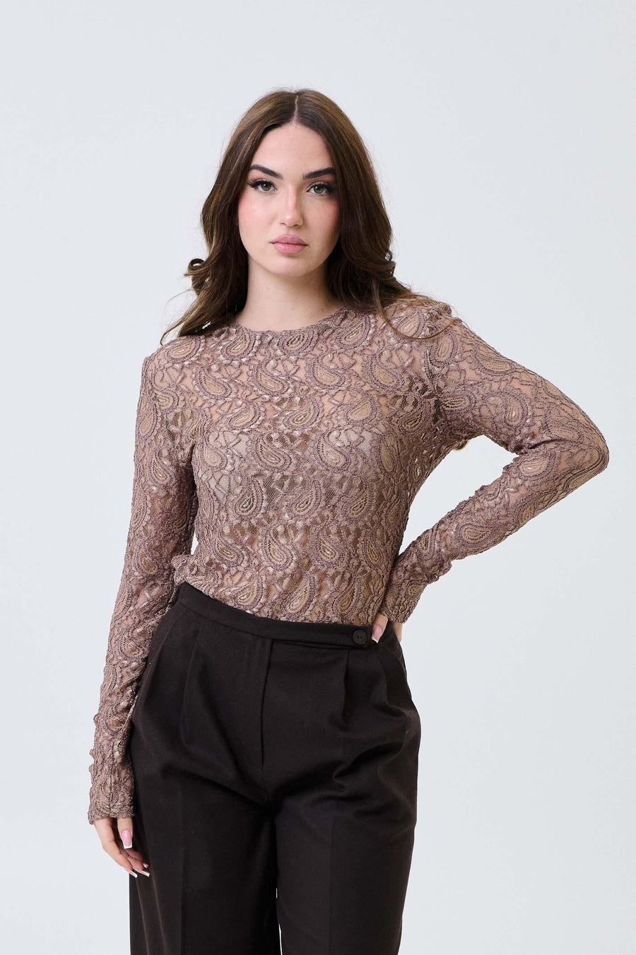 Maglia semi trasparente Armoire fango in pizzo 25746 FANGO Armoire 