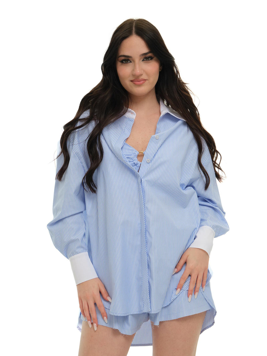 Maxi camicia Haveone celeste con motivo a righe CMI-N201 CEL Haveone 