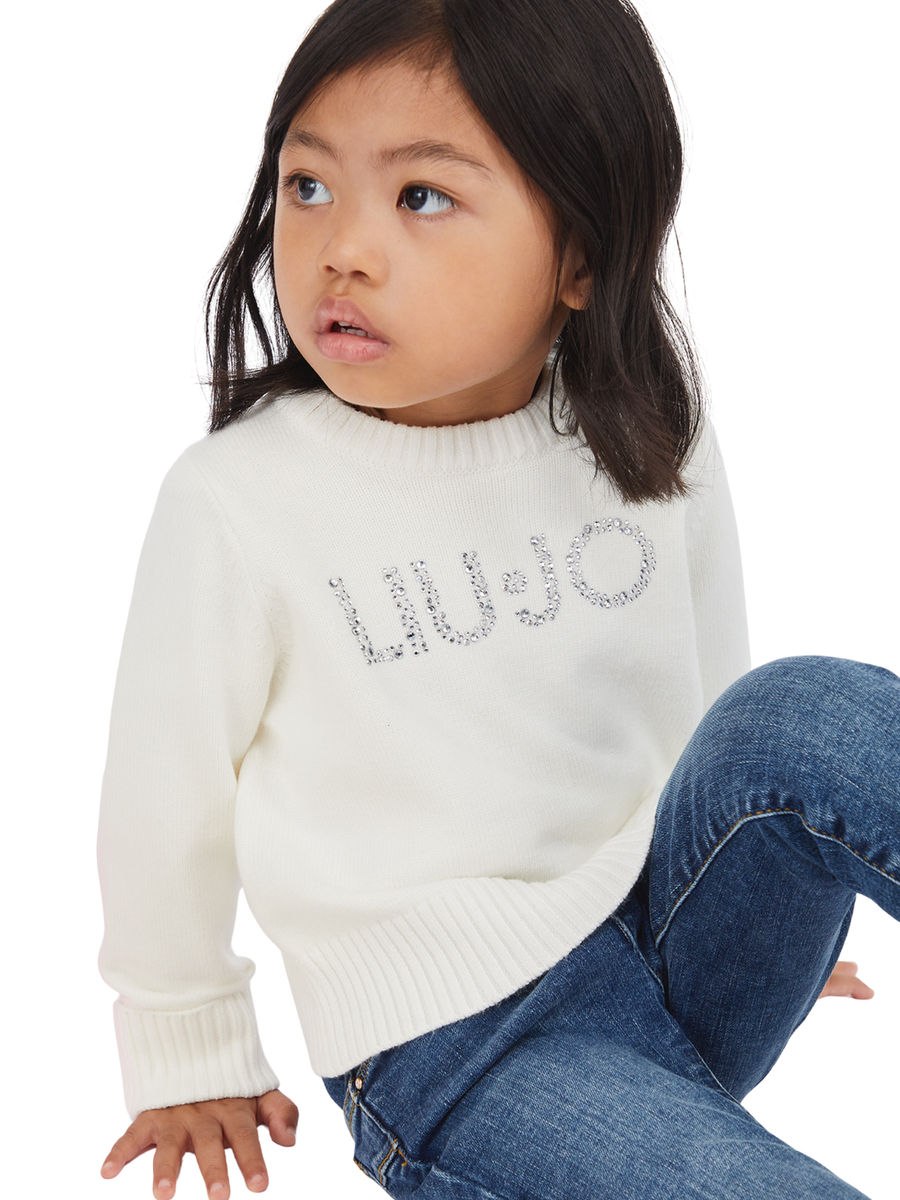 T-Shirt a maniche lunghe Liu Jo bianca con logo con strass KF5055 10602 Liu Jo 
