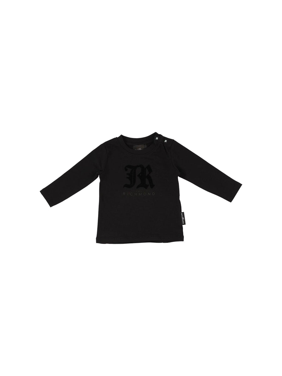 T-Shirt a maniche lunghe John Richmond nera con logo JR tono su tono RIA25004TS BLACK John Richmond 