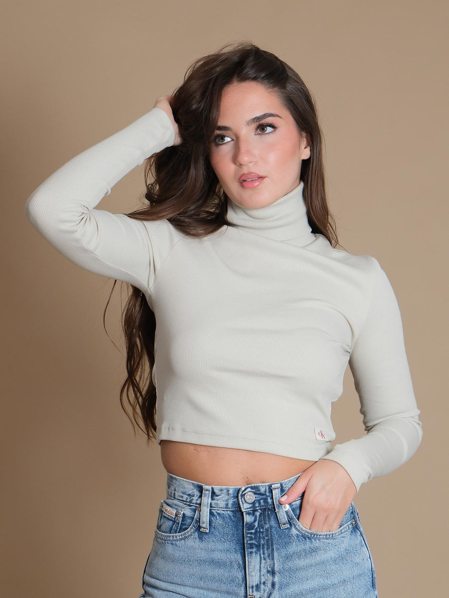 Dolcevita Calvin Klein collo alto a costine slim beige J20J224196 PD7 Calvin Klein 