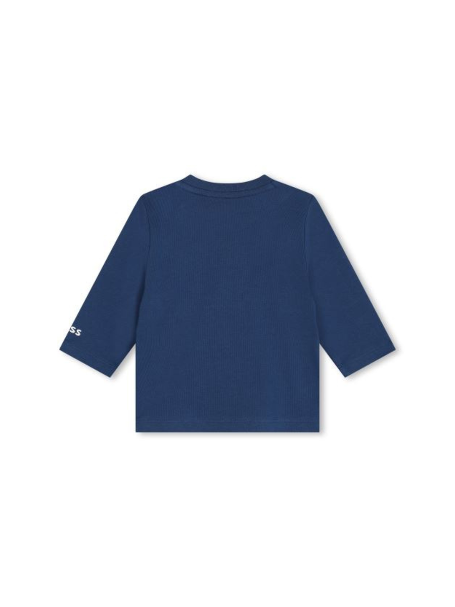 T-Shirt Boss blu maniche lunghe logo all over J51296 86P Boss 