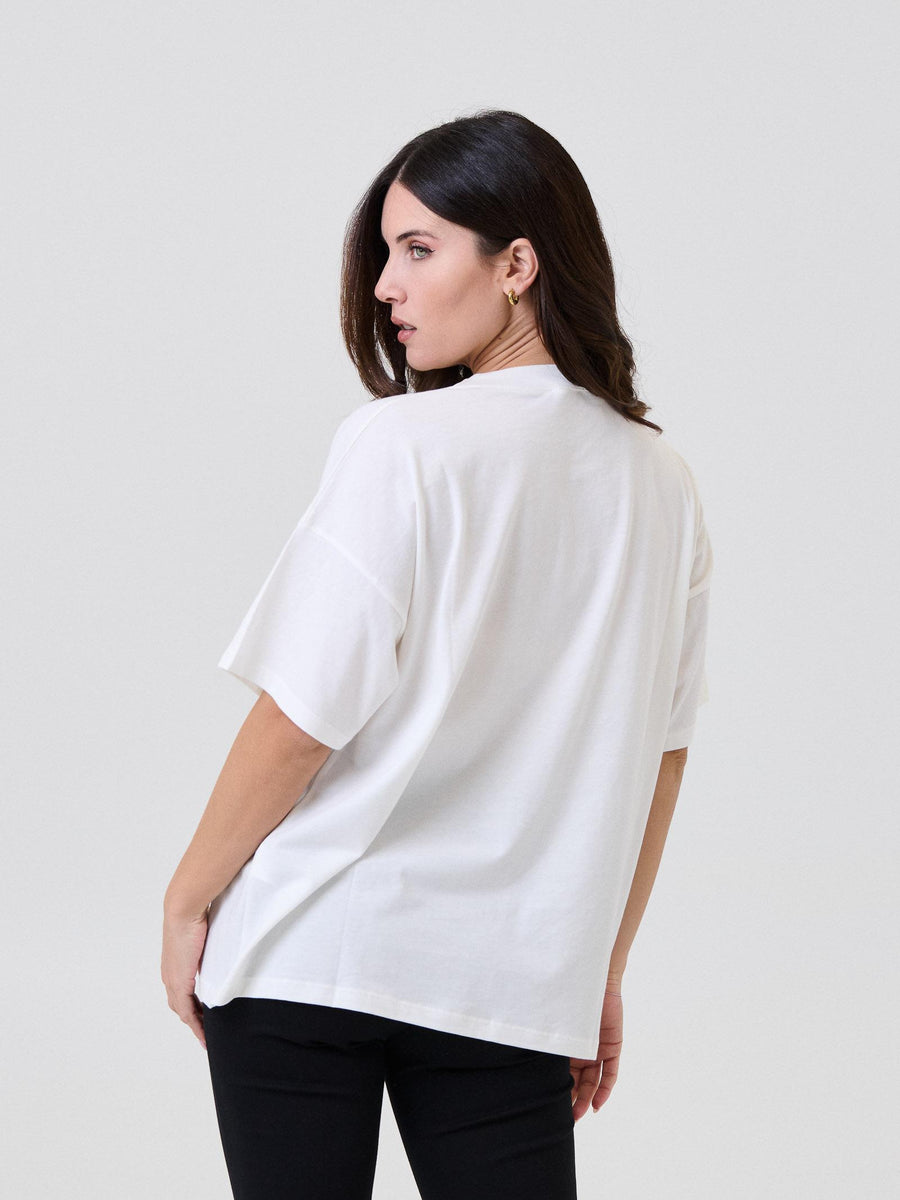 T-Shirt over Vicolo bianca con stampa vintage bassotto in relax RF0421 UNI Vicolo 