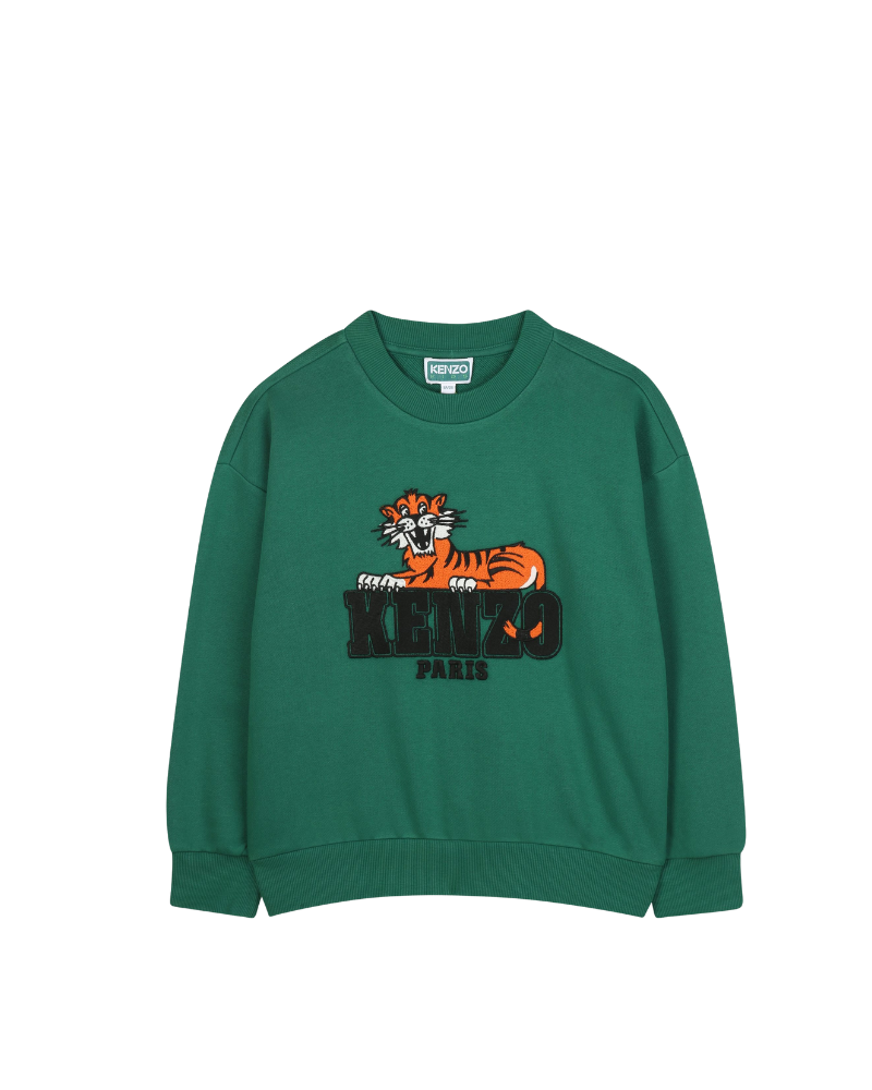 Felpa Kenzo verde bottiglia con maxi logo frontale e tigre K61434 67C Kenzo 