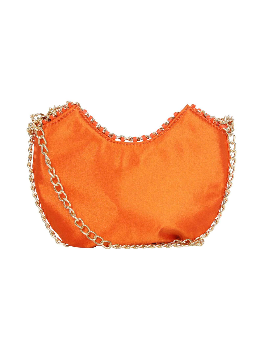 Pochette arancione in raso con manici a catena CAMILA ARANCIO Silence Limited 