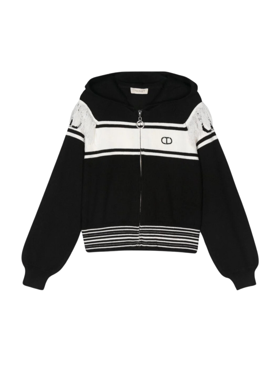 Cardigan Twinset nero con dettagli a righe 242GJ3161 02714 Twinset 