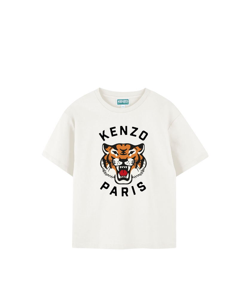 T-Shirt Kenzo bianca con logo e tigre frontale K61505 117 Kenzo 