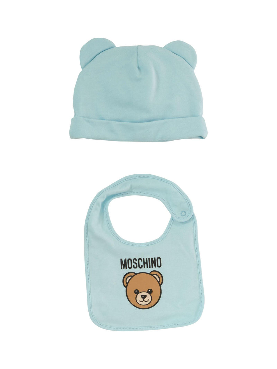 Set cappello e bavaglino Moschino azzurro MUY08K 40304 Moschino 