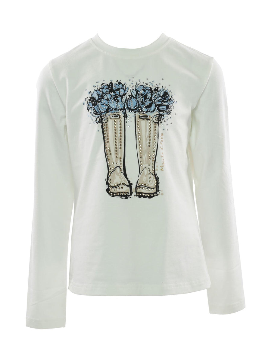 T-shirt bianca con stampa e applicazione MG1727 LAT Manila Grace 