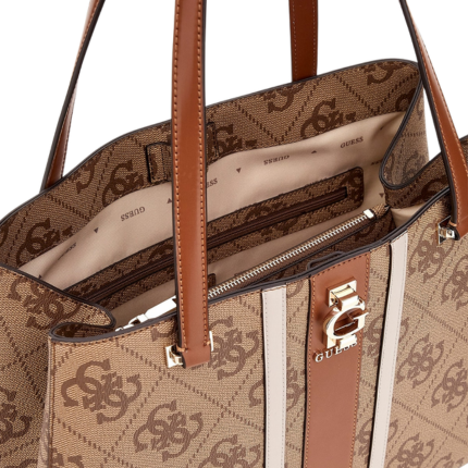 Borsa shopper Guess beige con bande verticali e charm removibile HWSO7838230 LTL Guess 