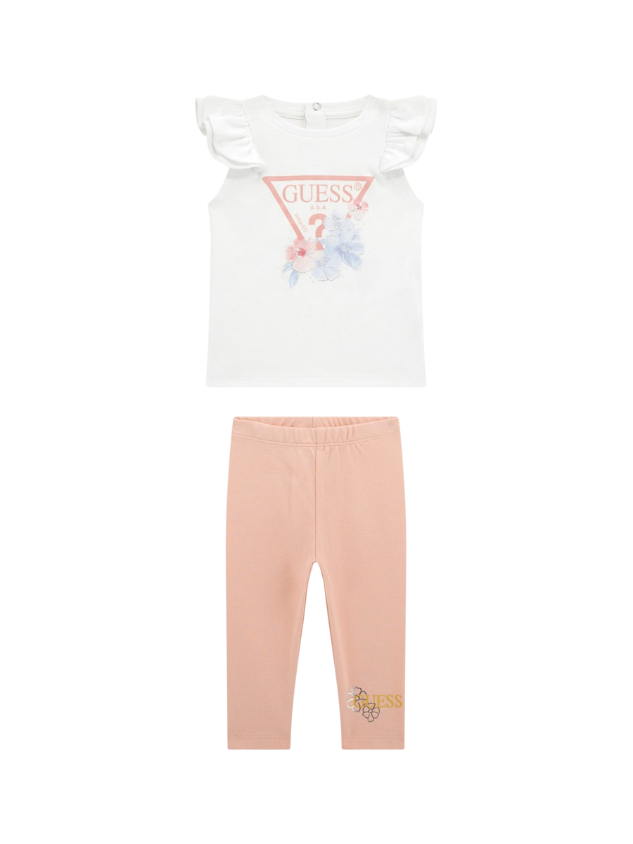 Completo Guess bianco e pesca con logo dorato e decorazione floreale A5RG10KA6W4 G011 Guess 