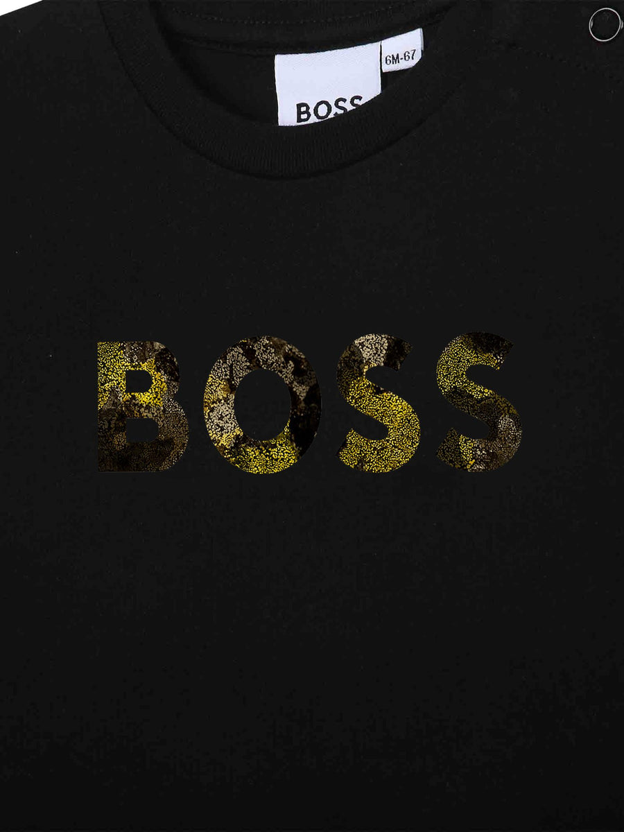 T-shirt nera manica lunga J05A29 09B Boss 