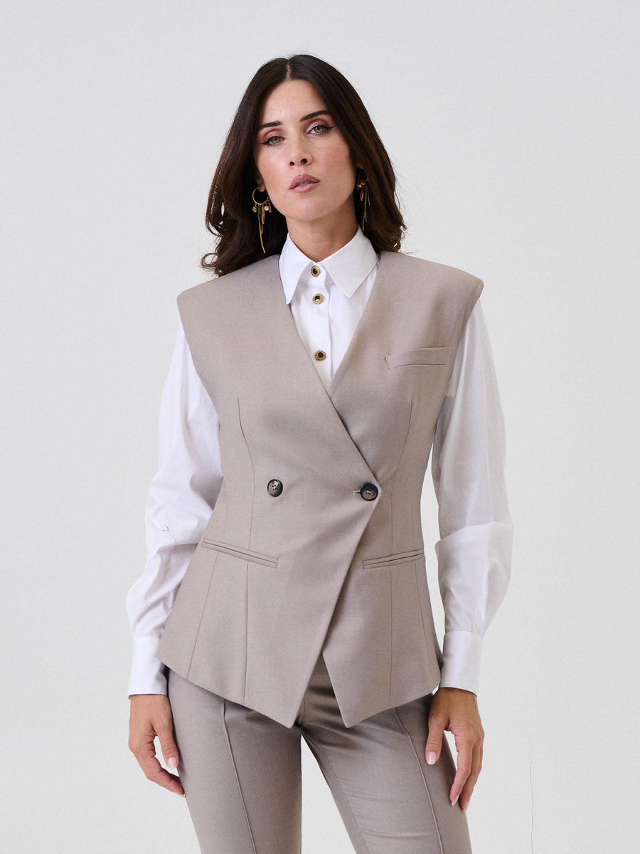 Gilet strutturato Bohoemian Vì taupe doppiopetto SDBO5013 TAUPE Bohemian V 