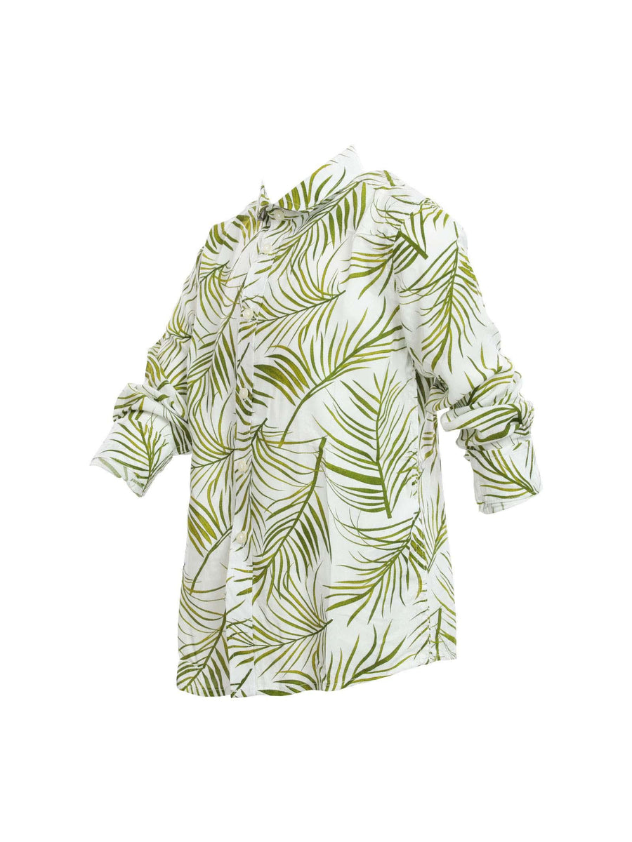 Camicia a manica lunga bianca con fantasia foglie CMD4108J VERDE Dan John 
