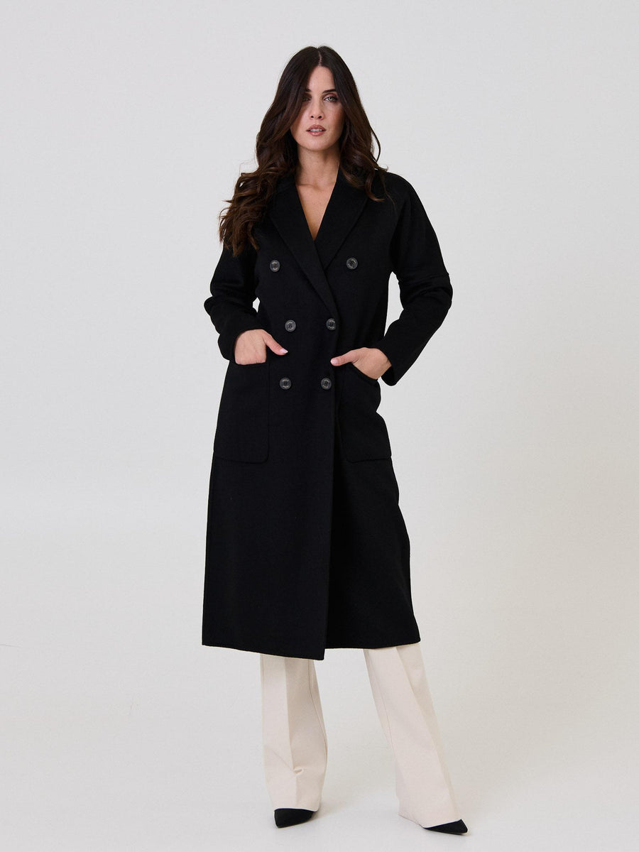 Cappotto lungo Vicolo nero doppiopetto con tasconi TF0001 FU69 Vicolo 