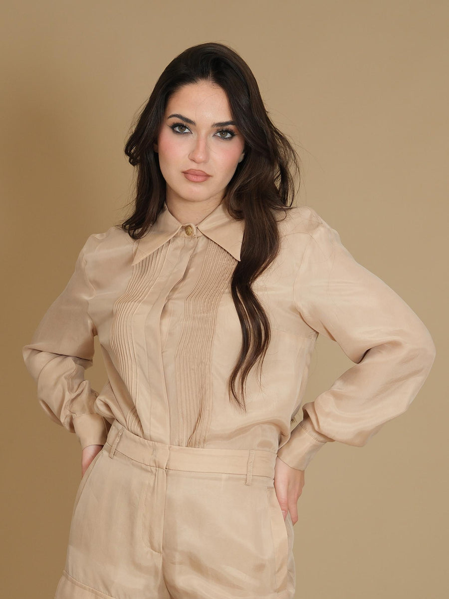 Camicia fluida Silence Limited sabbia plissè frontale CA761 SABBIA Silence Limited 