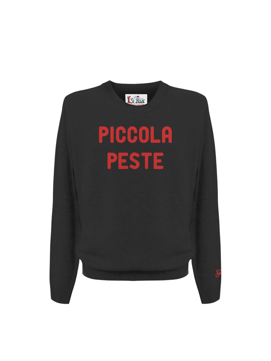 Maglione "00 emb" Saint Barth nera con stampa "piccola peste" DOU0001 01612I MC2 SAINT BARTH 