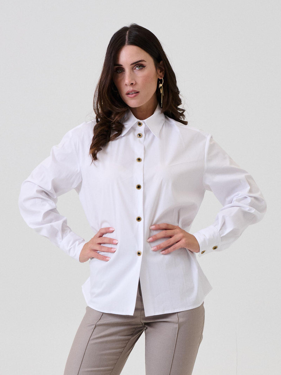 Camicia Bohemian Vì bianca con bottoni gioiello CA248 UNI Bohemian V 