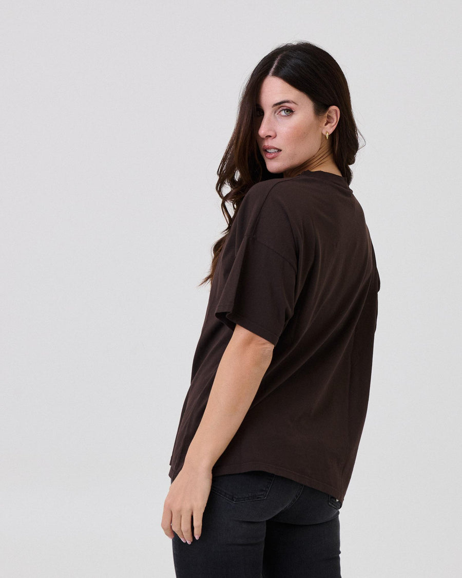 T-Shirt over Vicolo marrone con stampa "Vicolo" effetto used RF0257 MARRONE Vicolo 