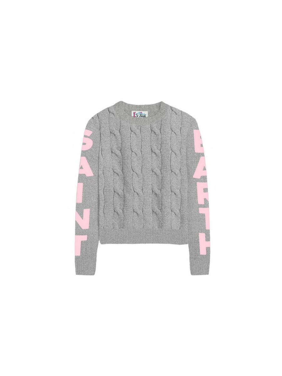 Maglione Saint Barth grigio con logo sulle maniche rosa MALM001 02468G MC2 SAINT BARTH 
