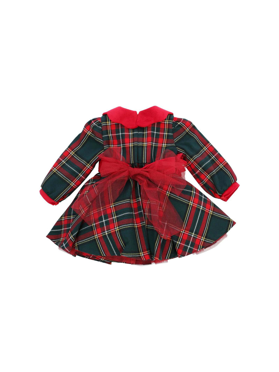 Abito scozzese quadri con applicazione fiori rossi IK313ML C608 Marlù 