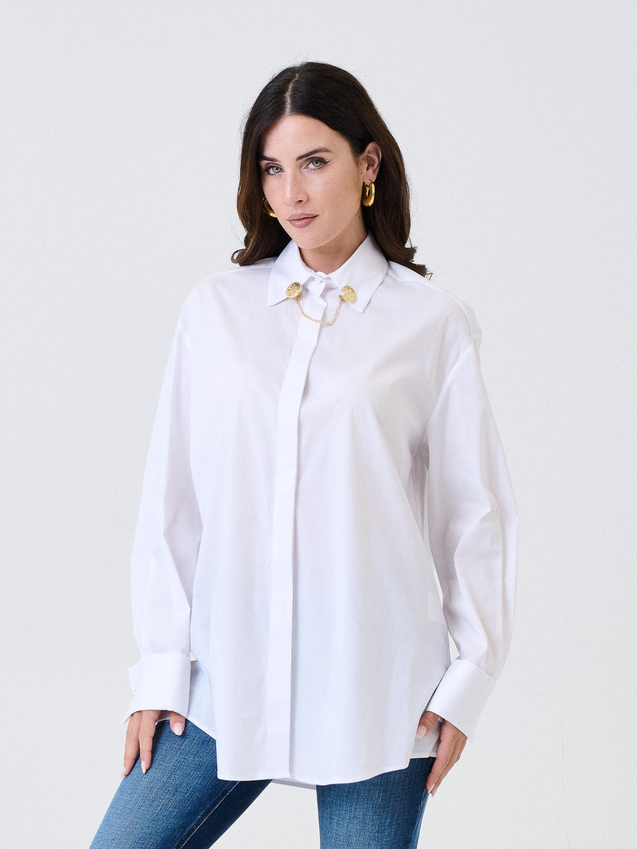 Camicia "sherlock" Silence Limited bianca con clip gioiello CA7019 WHITE Silence Limited 