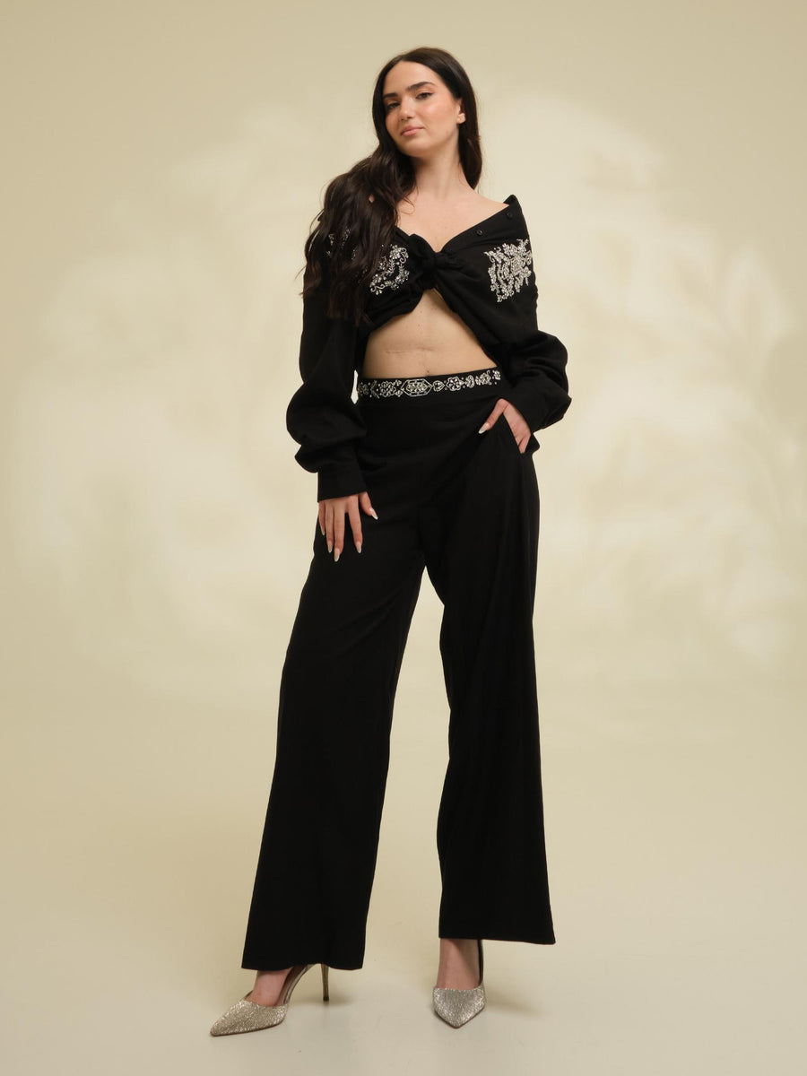 Camicia Haveone nera con dettagli gioiello CMAN156 NERO Haveone 