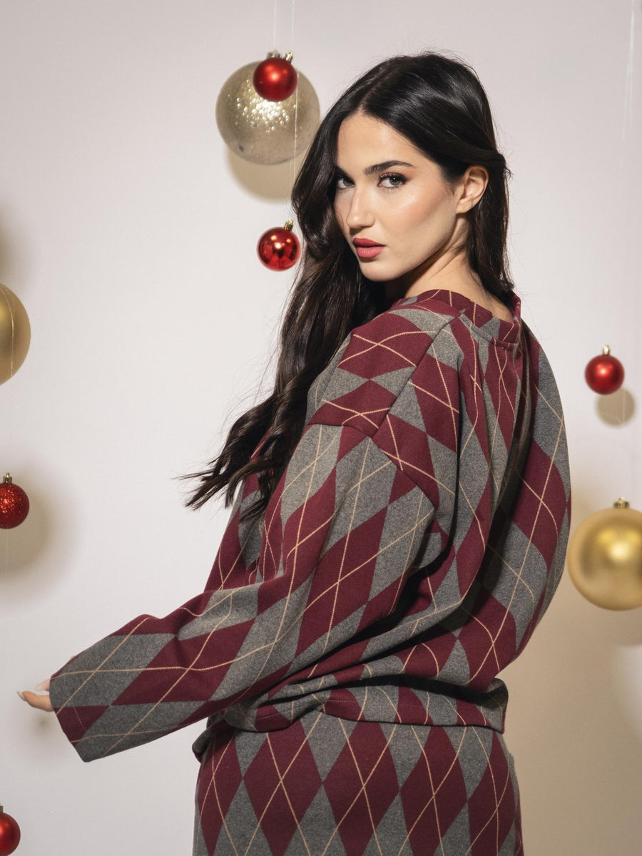 Maglione Haveone bordeaux e grigio con motivi rombi FMAM070 BORD/GRI Haveone 