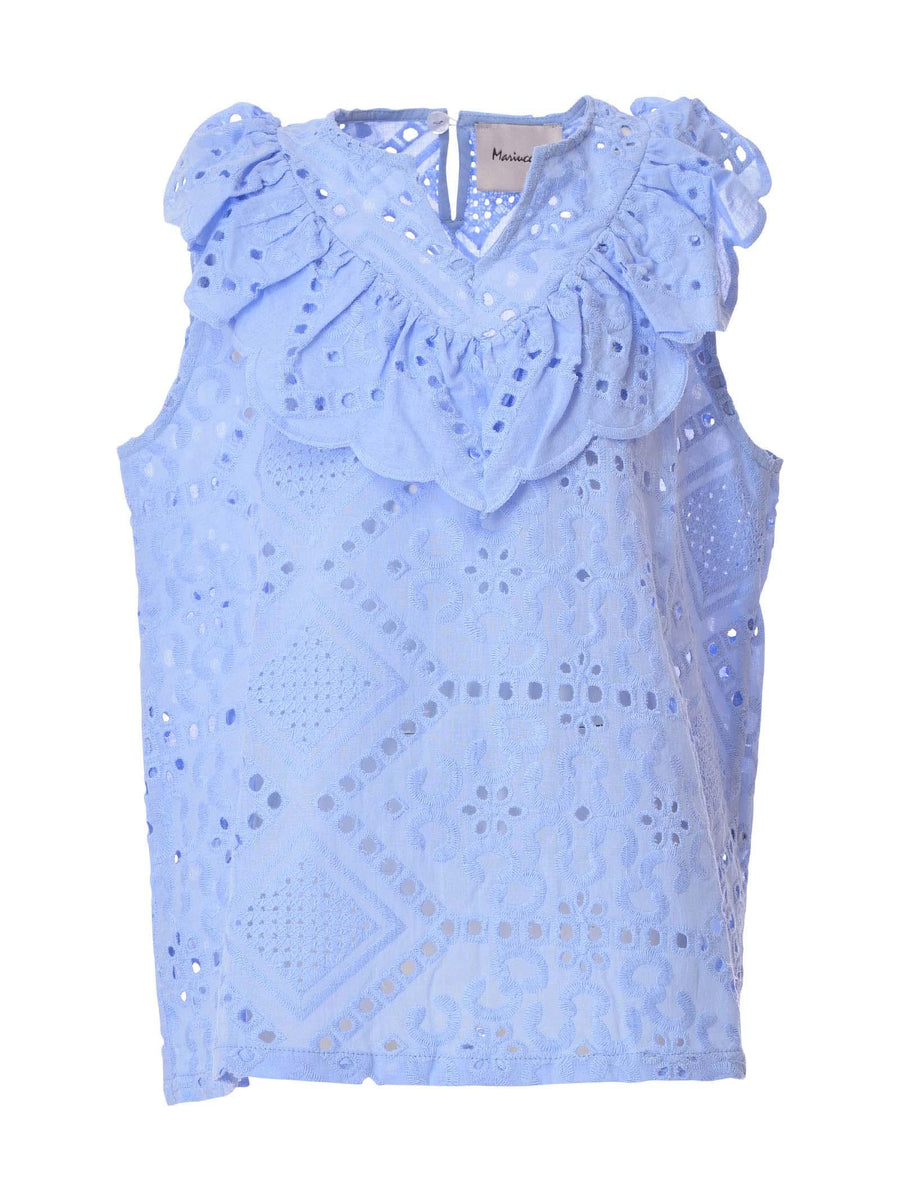 Blusa celeste in pizzo san gallo MMBSS22T480 CEL Mariuccia Milano 