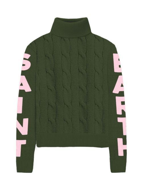 Maglione Saint Barth collo alto verde con logo sulle maniche rosa ADL0001 03867G MC2 SAINT BARTH 