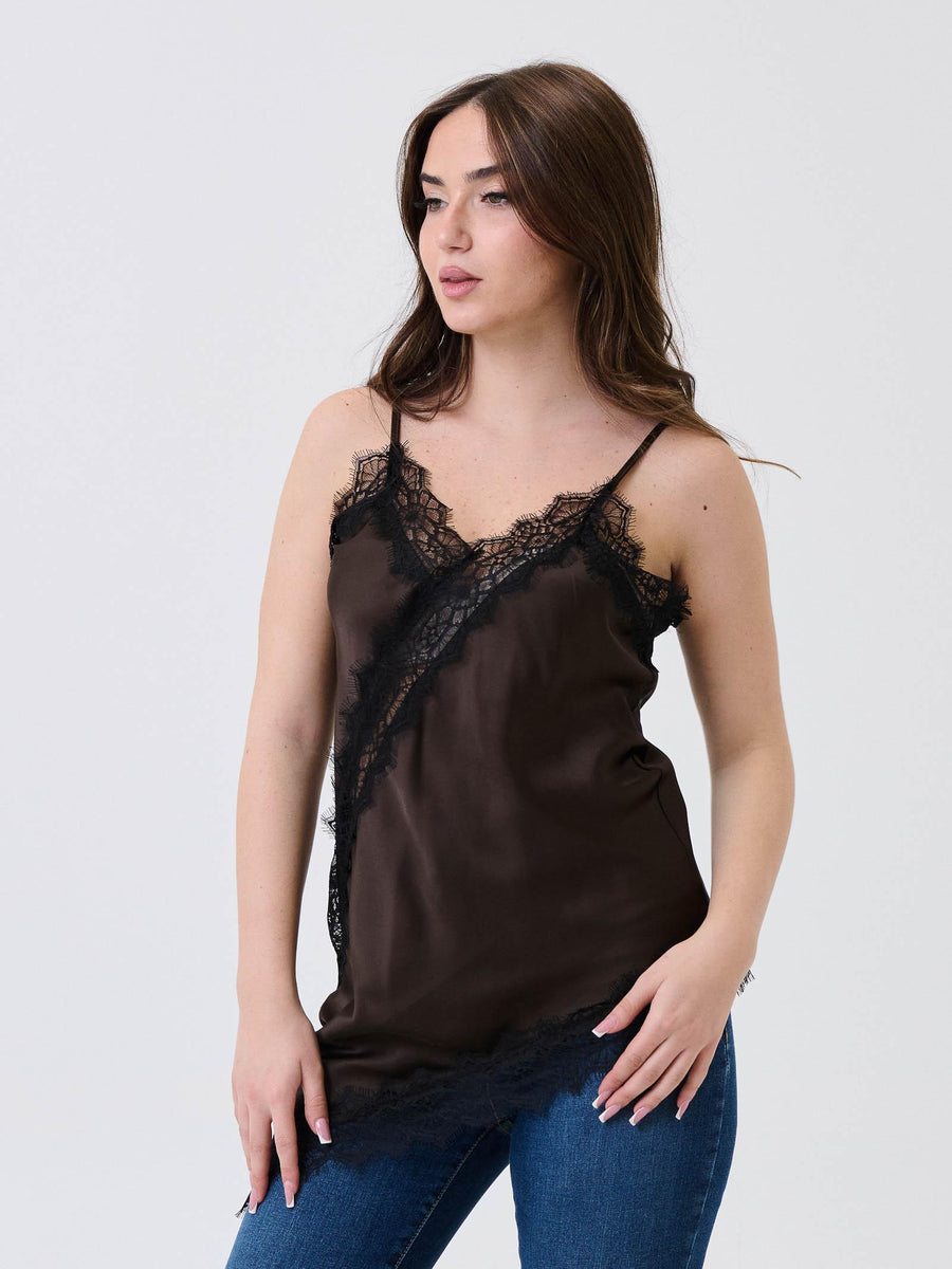 Top asimmetrico Armoire moro con inserti in pizzo TO01P MORO Armoire 