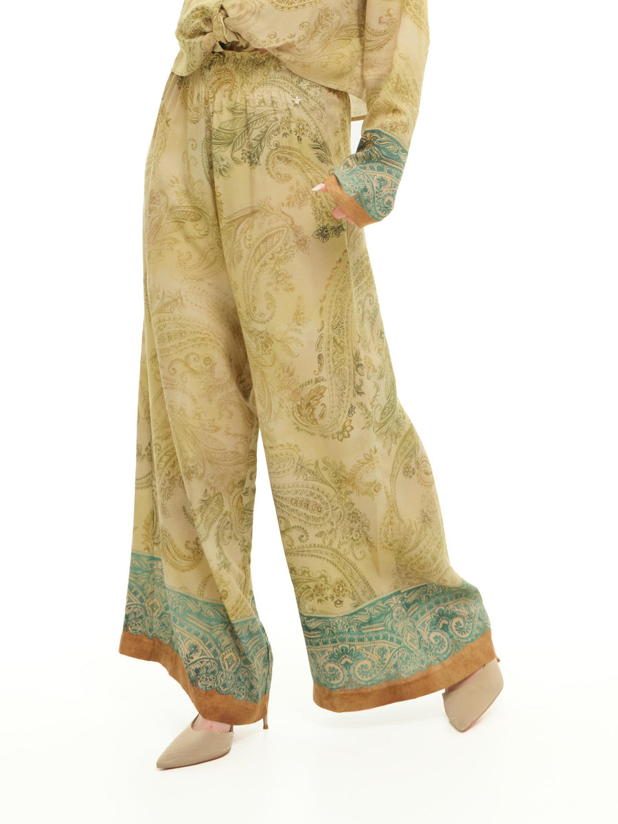 Pantaloni Souvenir a palazzo fantasia in verde M1498 MULTI Souvenir 