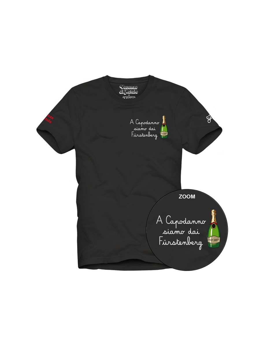 T-Shirt Saint Barth nera con stampa " A capodanno siamo dai Furstenberg" ARN0004 03030I MC2 SAINT BARTH 