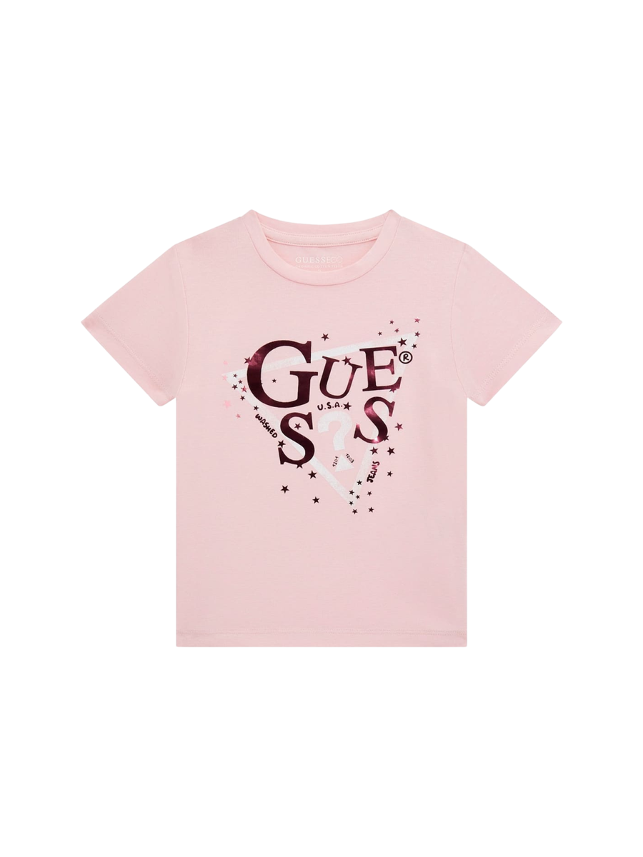 T-shirt Guess rosa stampa frontale a triangolo con stelle K5RI00K6YW4 G65U Guess 