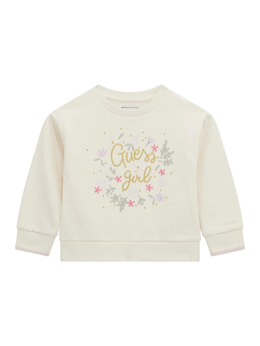 Felpa panna con scritta Guess Girl e fiori ricamati K4BQ08KAX74 G012 Guess 