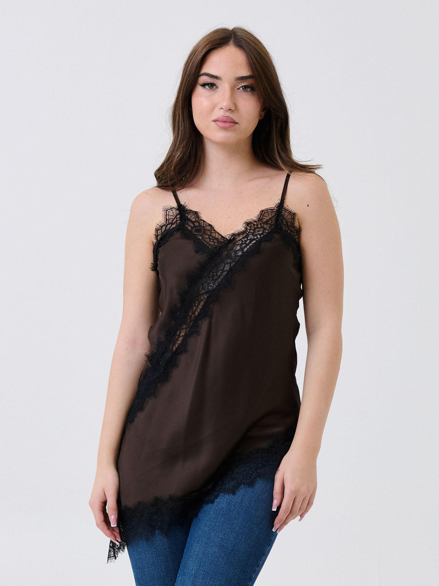 Top asimmetrico Armoire moro con inserti in pizzo TO01P MORO Armoire 