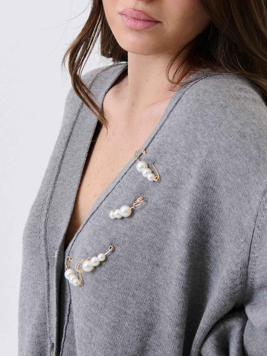 Cardigan over Vicolo grigio con spille removibili con perline 77008F GRIGIO Vicolo 