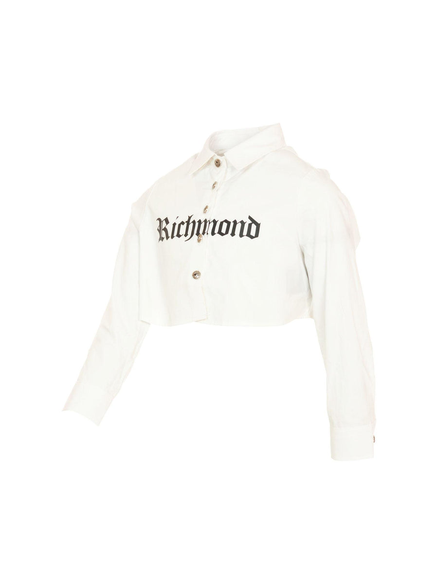 Camicia cropped John Richmond bianca con logo gotico frontale RGA25116CA WHITE John Richmond 