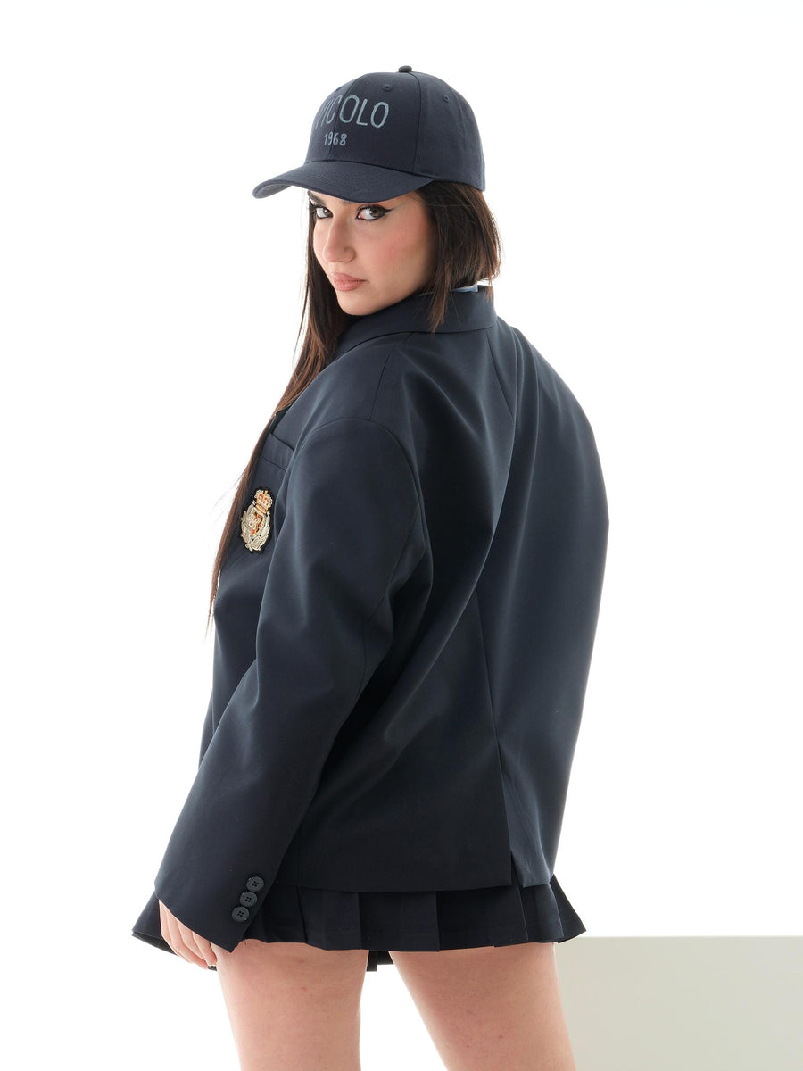 Giacca over cropped Vicolo blu navy con spille e patch RD0209 BLU Vicolo 