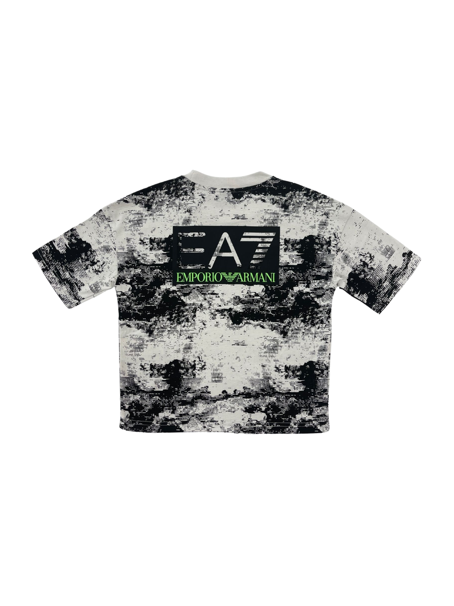 T-Shirt Armani EA7 bianca e nera con dettagli verde fluo 7B000213 F8036 Armani EA7 