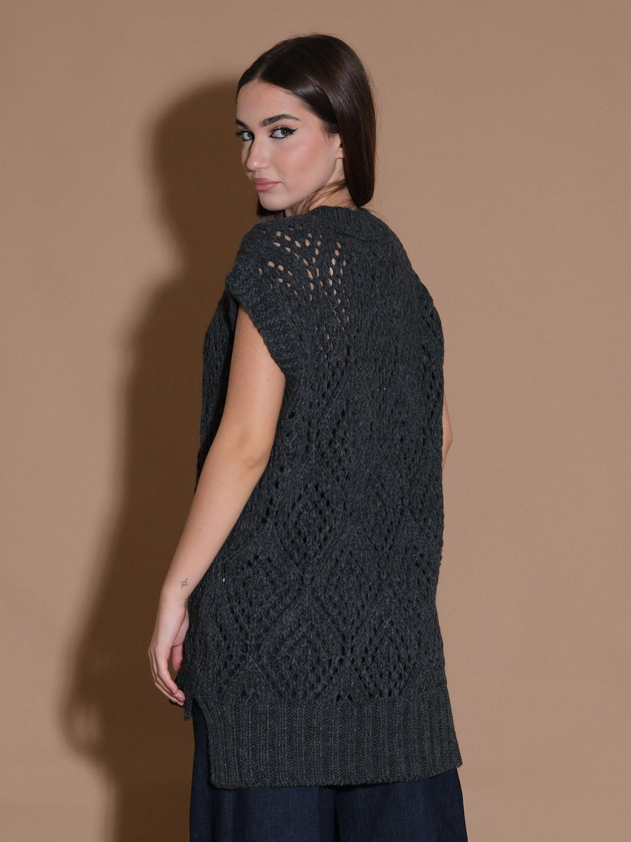Maglione gilet over forato antracite D77523 ANTRA Bohemian V 